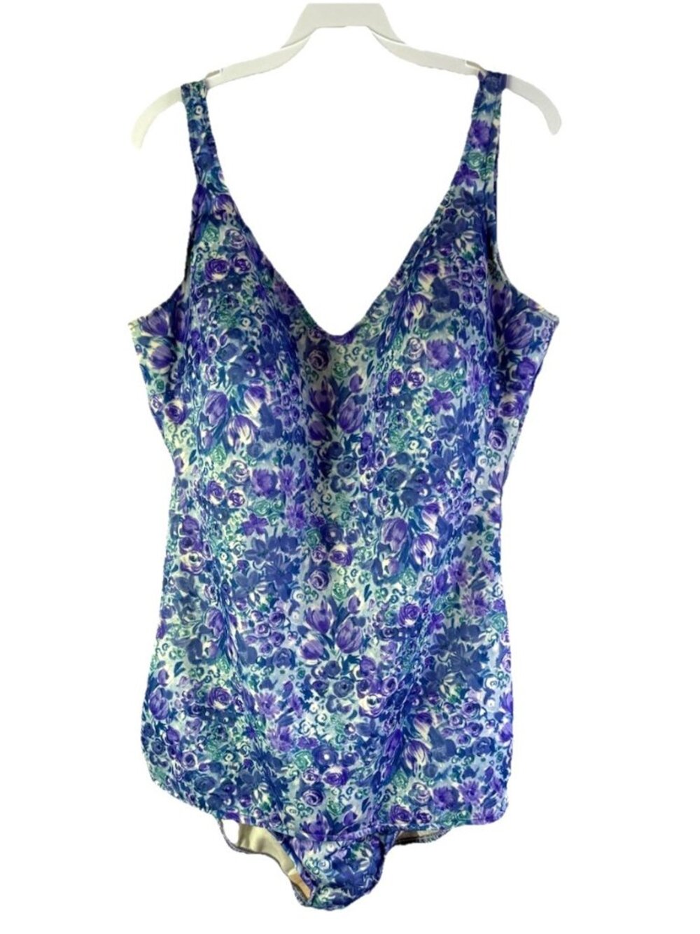 Vintage 70s 80s Rockabilly One Piece Swimsuit Rainbow Floral USA